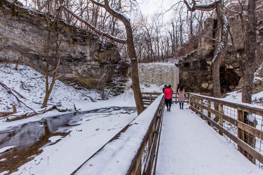 View of Hayden Run Falls Frozen in Winter, Columbus, Ohio