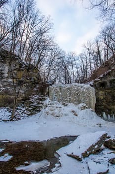 View of Hayden Run Falls Frozen in Winter, Columbus, Ohio