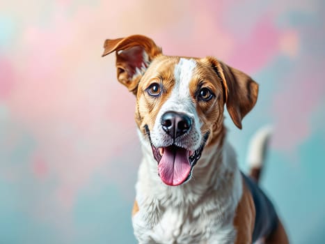 Adorable dog panting happily, showcasing a joyful expression against a vibrant, colorful pastel background, radiating pure charm and positivity. Ai generated