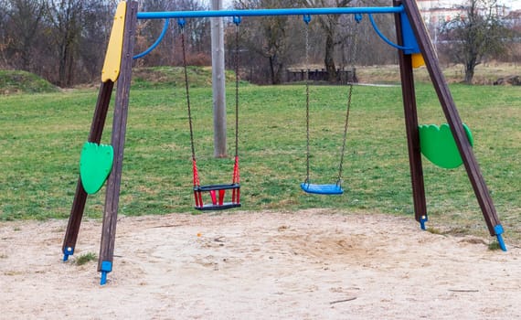 Shot of the outdoor swing in the children's playground