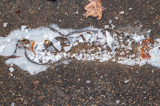Concept shot of the cracked ice on ground