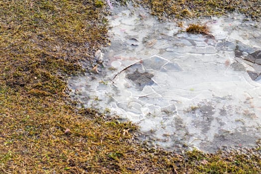 Concept shot of the cracked ice on ground