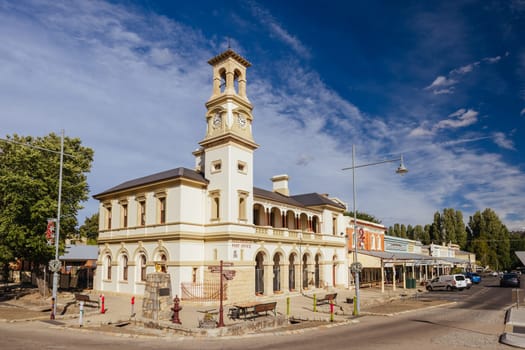 BEECHWORTH, AUSTRALIA - DECEMBER 27 2024: Historic Beechworth town centre on a warm summer's evening in Victoria, Australia on December 27th, 2024
