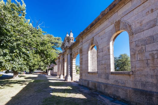 BEECHWORTH, AUSTRALIA - JANUARY 1 2025: Historic ruins of Ovens District Hospital on a warm summer's day in Victoria, Australia on January 1st, 2025