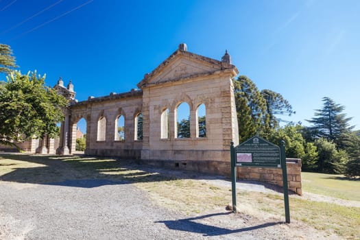 BEECHWORTH, AUSTRALIA - JANUARY 1 2025: Historic ruins of Ovens District Hospital on a warm summer's day in Victoria, Australia on January 1st, 2025