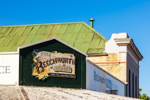 BEECHWORTH, AUSTRALIA - JANUARY 1 2025: Historic Beechworth Honey shop on a warm summer's day in Victoria, Australia on January 1st, 2025