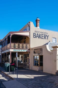 BEECHWORTH, AUSTRALIA - JANUARY 1 2025: Historic Beechworth bakery in Beechworth town centre on a warm summer's day in Victoria, Australia on January 1st, 2025