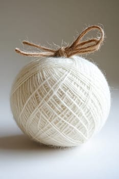 a white ball of wool yarn standing out against a white background.