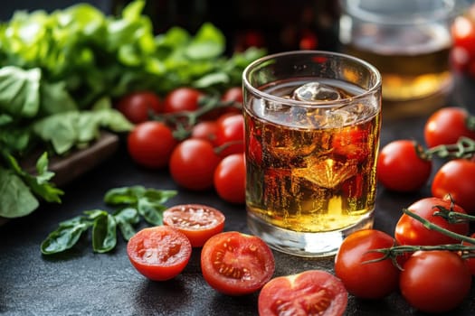 A glass of wine and light vegetable snacks on the table. We offer snacks at a friendly party.