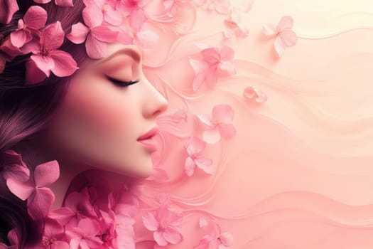 abstract poster depicting a woman's face in flowers . International Women's Day. Illustration.