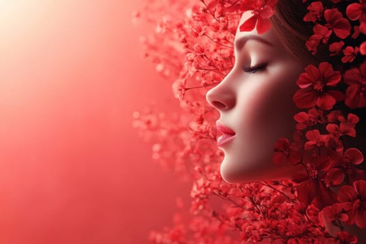 abstract poster depicting a woman's face in flowers . International Women's Day. Illustration.