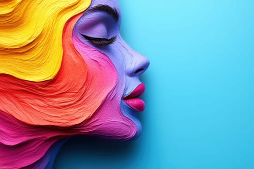 Textured Portrait of a young woman in the style of acrylic painting. Ideal for printing on fabric or paper, posters or wallpaper, for home decoration. Illustration.