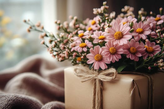 A gift box Decorated with wildflowers. Suitable for postcards, invitations, greeting cards.