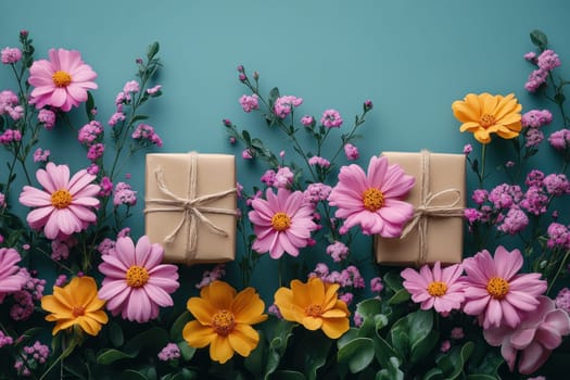 A gift box Decorated with wildflowers. Suitable for postcards, invitations, greeting cards.