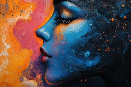 Textured Portrait of a young woman in the style of acrylic painting. Ideal for printing on fabric or paper, posters or wallpaper, for home decoration. Illustration.