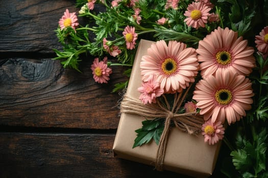 A gift box Decorated with wildflowers. Suitable for postcards, invitations, greeting cards.