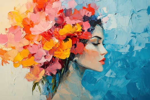 abstract poster depicting a woman's face in flowers . International Women's Day. Illustration.