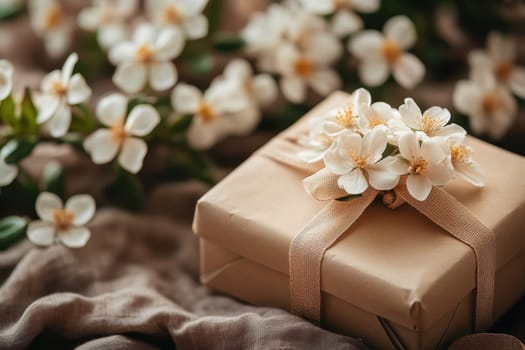 A gift box Decorated with wildflowers. Suitable for postcards, invitations, greeting cards.