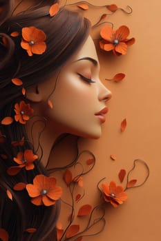 abstract poster depicting a woman's face in flowers . International Women's Day. Illustration.