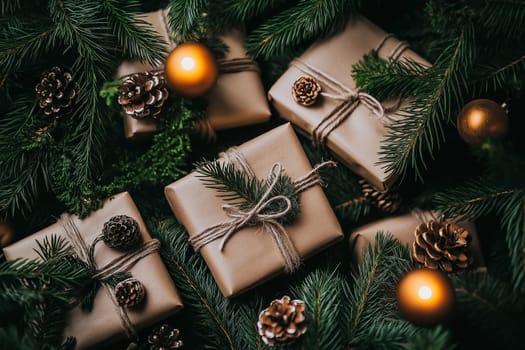 Christmas background with decorations. With copyspace.