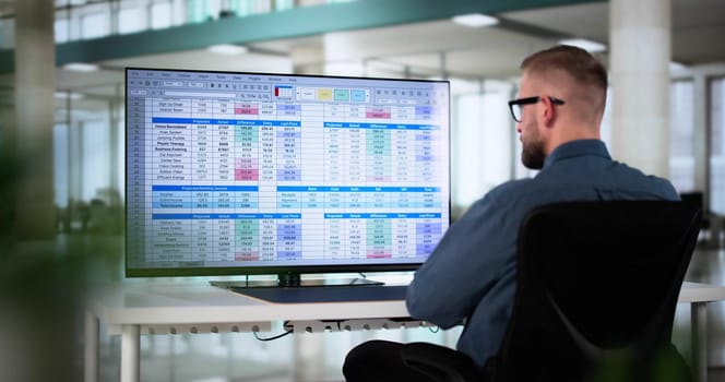 Calculating Electronic Medical Accounts And Codes In A Black Office Using A Spreadsheet On A Computer Screen.