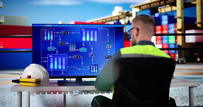 Engineer Operator Using Scada System At Shipping Port