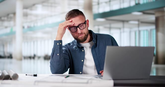 Stressed Sick Employee Man At Computer In Office