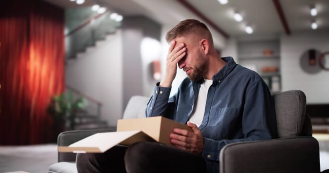 Bad Parcel Box And Sad Man Shopping At Home