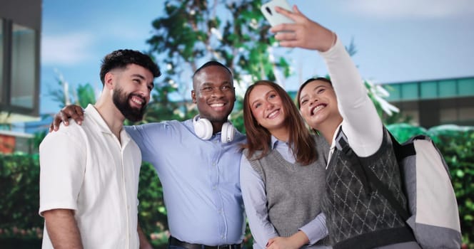Selfie Together. Happy College University Campus Lifestyle