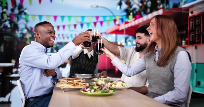 Friends Toast At Local Street Food Festival