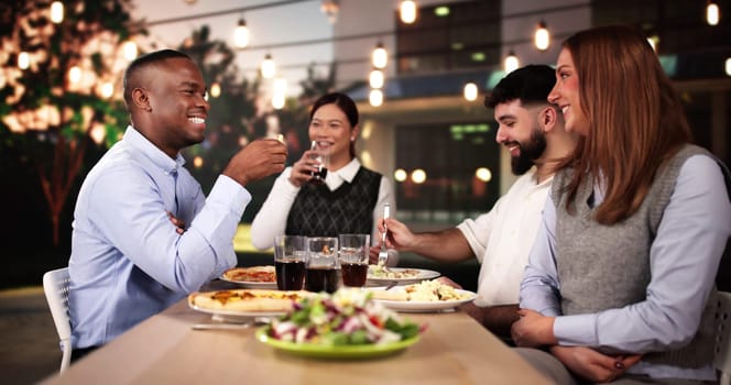 Evening Dinner Outdoors At Patio. Food Party At Terrace