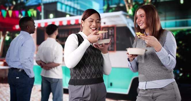 Group Of Friends Having Fun Eating Street Food Meal