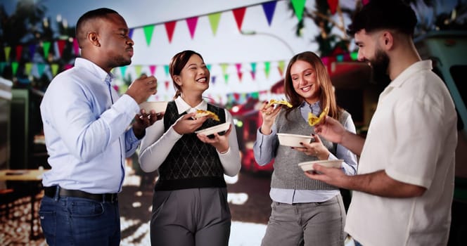 Group Of Friends Having Fun Eating Street Food Meal