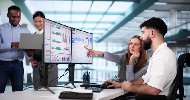 KPI Business Analytics Data Dashboard. Analyst Using Computer