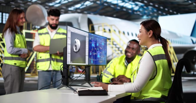 Airport Repair And Check Service Team Doing Plane Maintenance