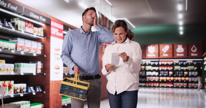 Confused Woman Checking Confused Receipt At Store