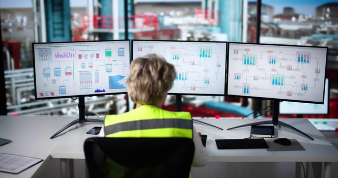 Industrial Data Automation System On Computer. Engineer Operator