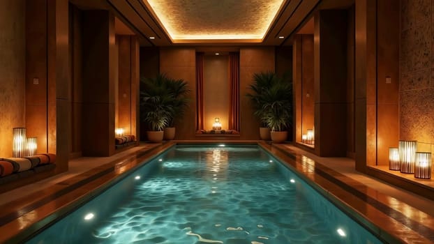 Luxury Indoor Spa Pool with Ambient Lighting.