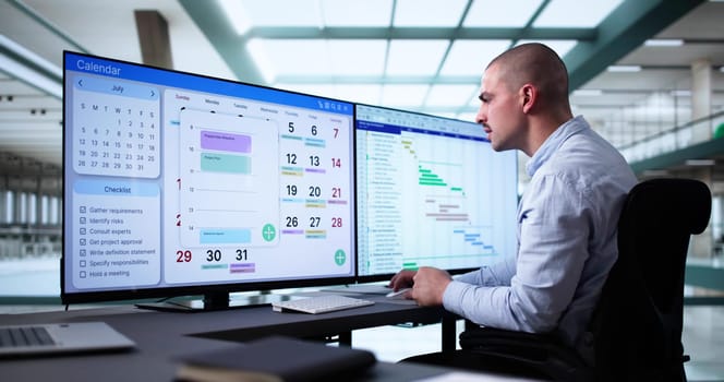 Managing Tasks And Schedules With Gantt Calendar On Computer Screen