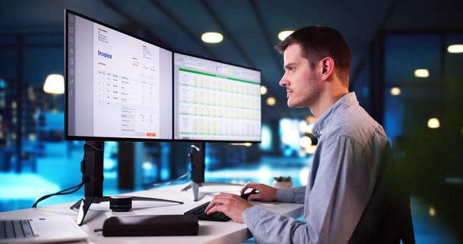 Accountant Making E Invoice At Night