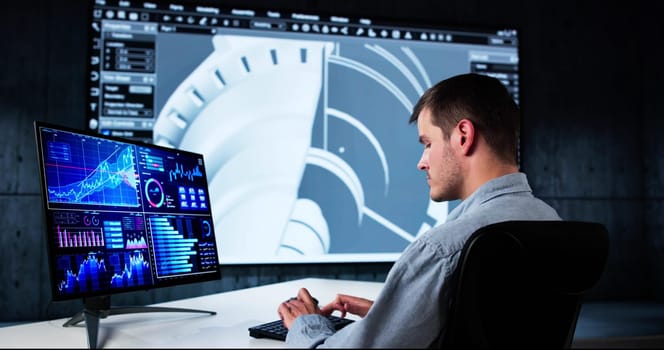 Engineer Doing 3D CAD Model Design On Computer