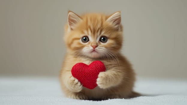 Kitten holding a red Valentine's gift box. Perfect for Valentine's Day, romantic themes, and cute designs.