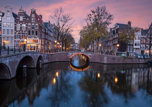 Beautiful sunset at the Keizersgracht in Amsterdam the Netherlands
