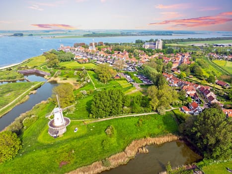 Aerial from the historical town Veere in Zeeland the Netherlands