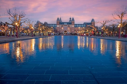 View on the Rijksmuseum in Amsterdam the Netherlands  at sunset