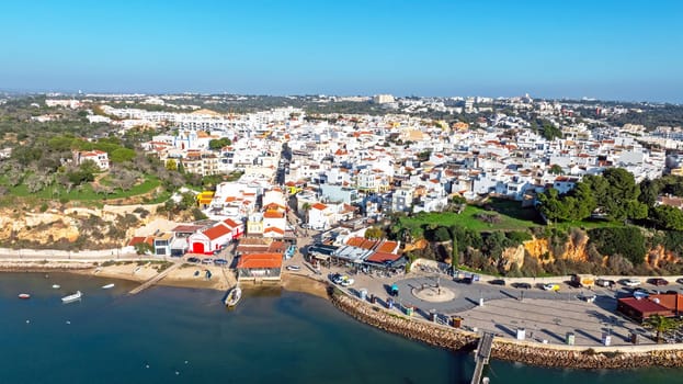 Aerial from the historical town Alvor in the Algarve Portugal