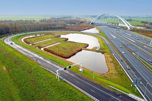 Aerial from junction Muiderberrg near Amsterdam in the Netherlands