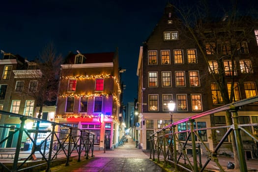 Red Light district in Amsterdam in the Netherlands at night