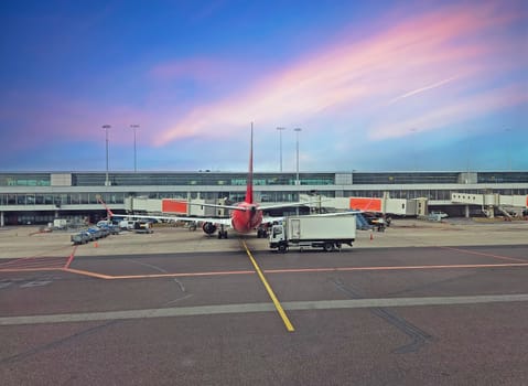 Airplane getting ready for departure on Schiphol airport in the Netherlands