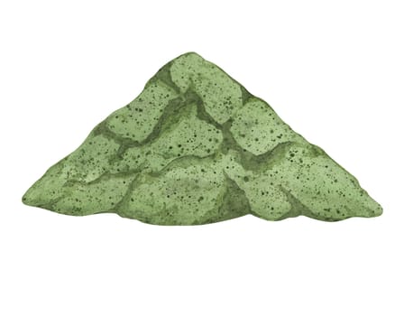 Green powder clipart featuring a detailed, textured green mound. Watercolor illustration for health-related projects, natural product branding, wellness merchandise and educational materials.